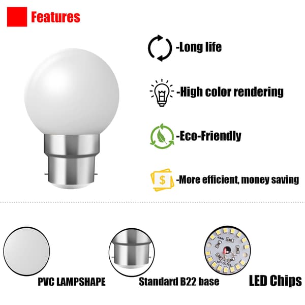 B22 Bajonettsockellampor - 20-pack 2W Festoon LED-lampor - Varmvit [Energiklass B]