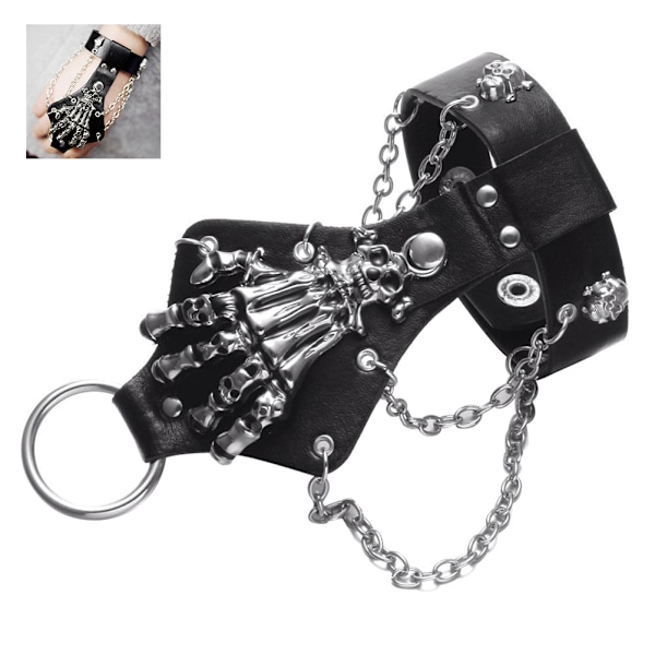 Punk Rock Gothic Hanske Skjelett Hanske Kjede Lenke Armbånd