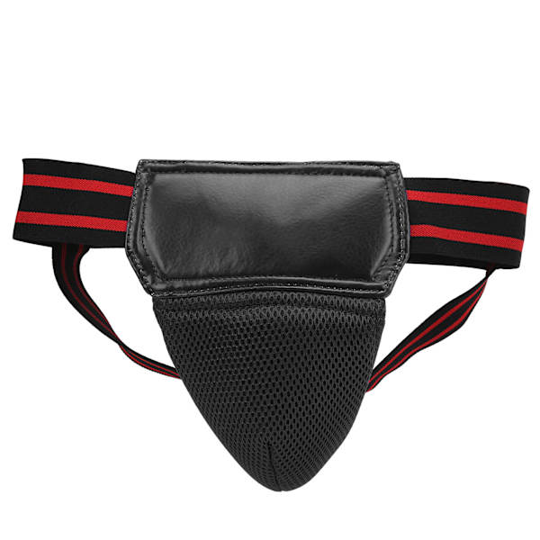 Boksning Lyskeskål Protector PU Læder Åndbar Jockstrap til Kickboxing Muay Thai Sort