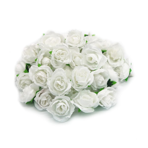 50 ST Simulerings Rosehoved Dekorativ Genanvendelig Silke Falsk Rose Blomst til Bryllupsfest Hvid
