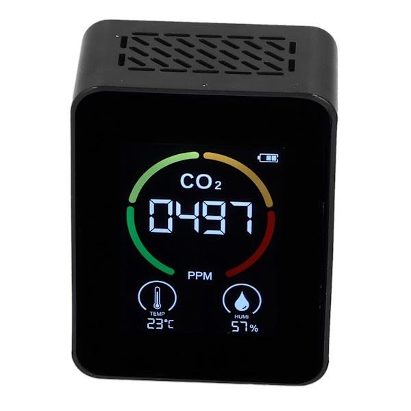 CO₂-detektor Digital termometer Hygrometer Luftkvalitetsmonitor TVOC formaldehyddetektor (svart)