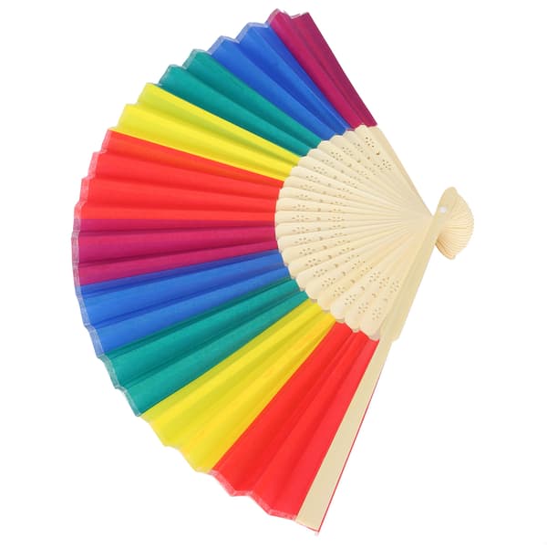 6st 21CM Retro Style Handheld Fläkt Bambu Ram Rainbow Folding Fläkt Kompatibel med dekoration