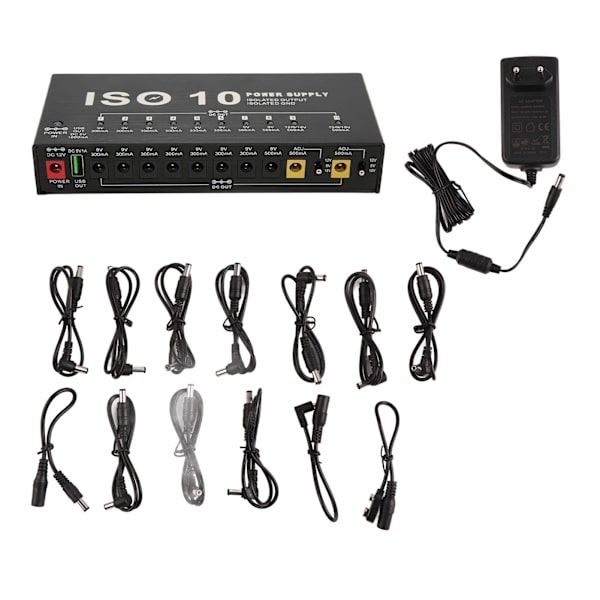 Gitarpedal strømforsyning 10 isolerte utganger multieffekt strøm med 2 justerbare spenninger EU-kontakt 100‑240V