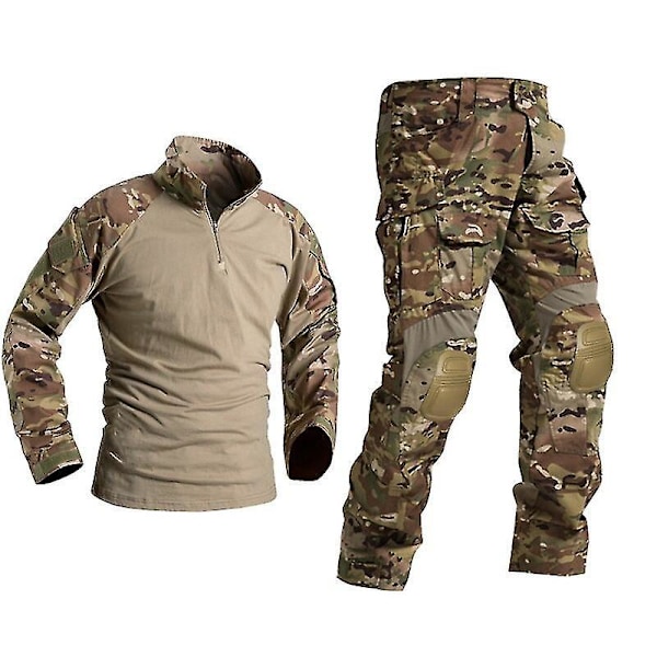 Military Tactical Combat Uniform Set with Knee Pads - Camouflage Army Clothing for Men (XXXL)