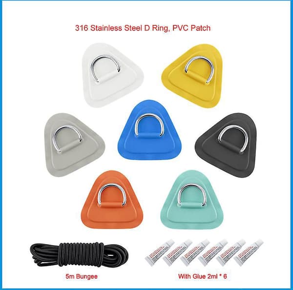 Sett D-ring Pad PVC Patch Båt Dekk Rigging 2.5m Elastisk Bungee Tau Kit For Stand Up Paddle Board Sup Dekk Tilbehør Hvit[NX]
