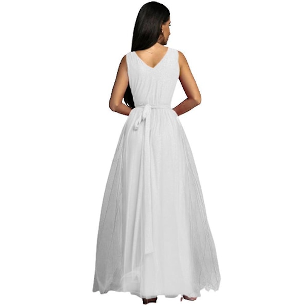 Elegant V-hals Maxi Brudepikekjole for Bryllup og Ball S Hvit