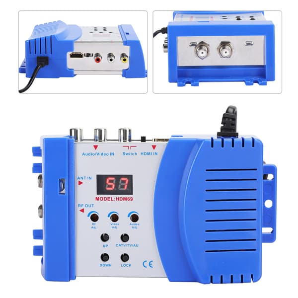 HDM69 Digital RF HDMI Modulator AV til RF Konverter VHF UHF PAL Standard Bærbar Modulator for EU 100‑240V