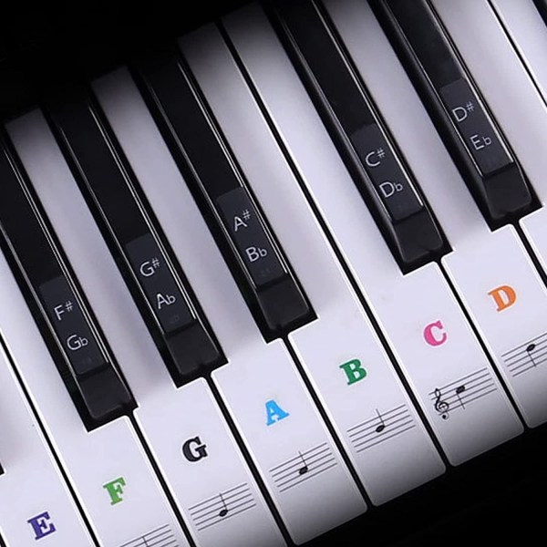 Fargede klaverklistremerker for 37, 49, 54, 61, 88 tangenter, barnetastatur