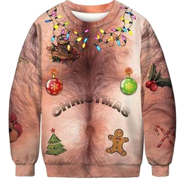 Ugly Christmas Unisex Sweatshirt med rund hals. Novelty 3D grafisk langærmet sweater, model: XXL