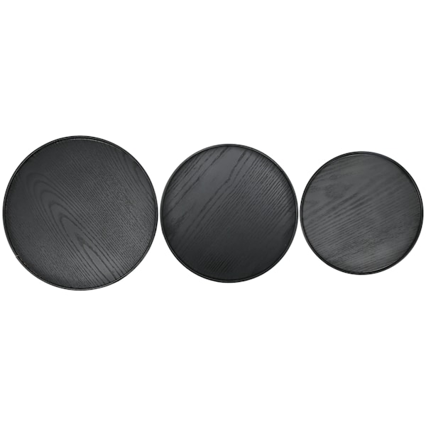 3 stk/sett 30cm 27cm 24cm Diameter Rund Svart Trebrett Serveringsbrett Dessert Fruktbrett for Hjem Hotell