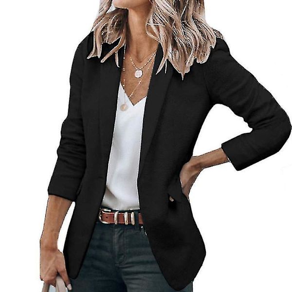 Svart Sjal Krage Kvinner Lang Ermet Business Cardigan Blazer