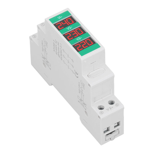 3-faset vekselstrømsvoltmeter DIN-skinne montert LCD digital display spenningsmåler Effektmeter 60‑450V