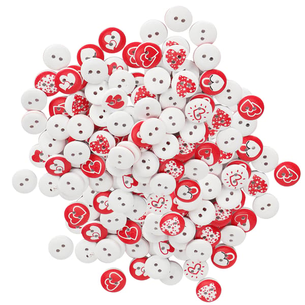 200 stk 15 mm kjærlighetstrykte knapper Dekorative blandede treknapper 2-hulls for DIY-scrapbooking