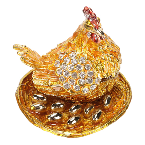 Golden Hen Figur Prydnad Håndverk Utsøkt liten smykkeskrin med strass for skrivebordsdekorasjon