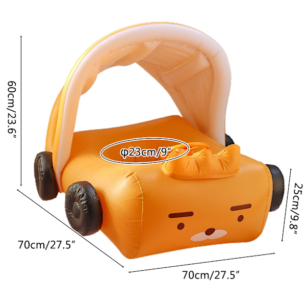 Baby Uppblåsbar Pool Float med Tak Solskydd Cartoon Bilformad Bebis Simring med Säkerhetsstol Ratten för Spädbarn Sommar Strand Utomhus Lek