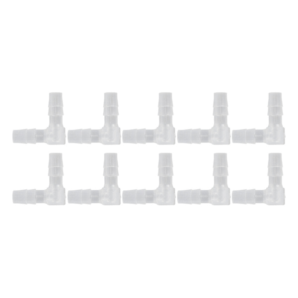 10 stk albue-slangehull med plastbeslag 90 grader, like hullingforsynt skjøteadapter L-form for akvarium 6 mm