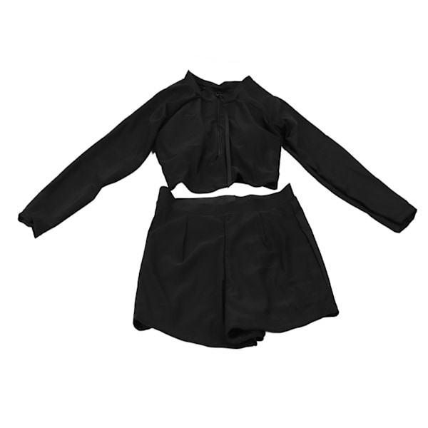 Kvinnor Separerar långärmad baddräkt Svart högmidjat design polyester Kvinnor Tvådelade badkläder för flickor Kvinnor
