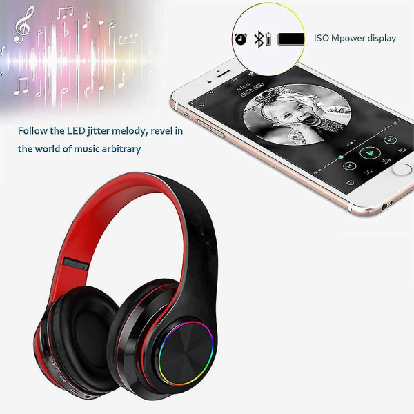 Bluetooth-hodetelefoner Trådløse hodetelefoner over øret med mikrofon Black-Red