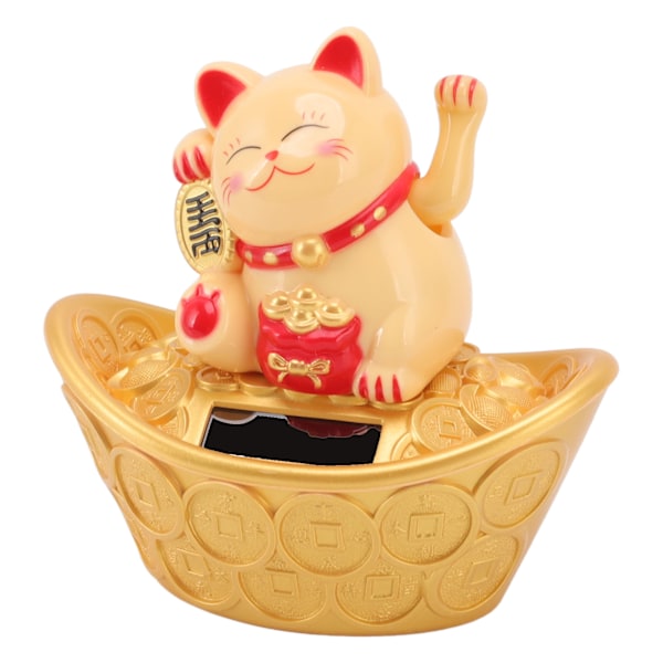 Solenergi Lucky Cat Ornament Solar Wealth Velkommen Viftende Hånd Fortune Cat Statue for Hjem Bil Dashboard Dekor MLY23028 Blessing Bag Gul
