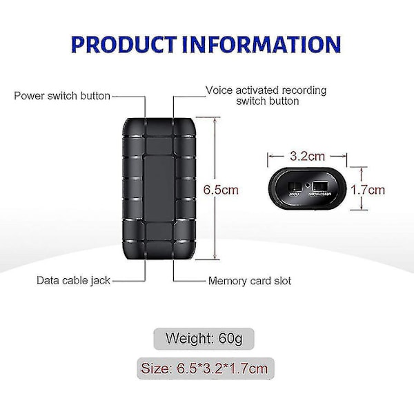 Mini-magneettinen ääntä aktivoiva digitaalinen äänen tallennin pitkällä akun kestolla