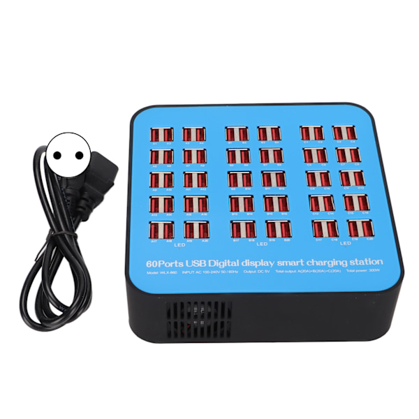 300W 60-porttinen USB-pikalatausasema Matkapöytä USB-pikalaturi Moniporttinen latausasema 100‑240VEU-liitäntä