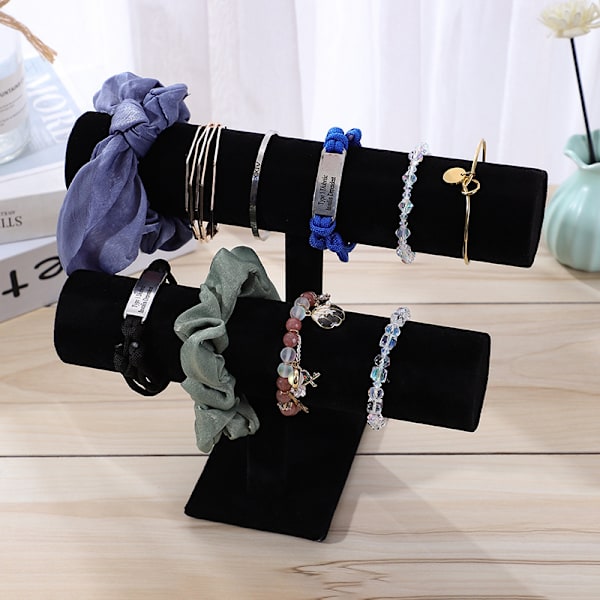 Smykke Display Stativ Enkelt Fashionabelt Armbånd Scrunchies Holder til Hjem Smykkebutik Showcase Sort Dobbelt række