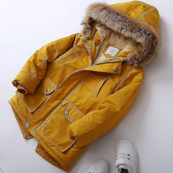 Gul Barn Hoodie Bomulls Vadderad Vinterrock 140cm