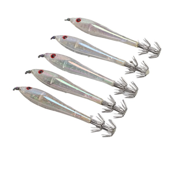 5st Hårt fiskedrag Simulering Bläckfisk Falskt bete Krokar Artificiell Bläckfisk Dubbelkrok JigTransparent Vit