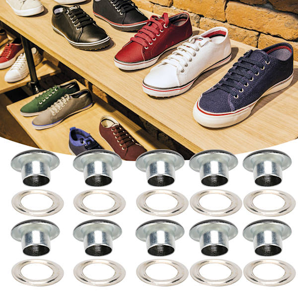 200 set Öljetspänne Metallic Grommet Skor Läderväskor DIY Craft Knapp Nitverktyg 6mm Svart