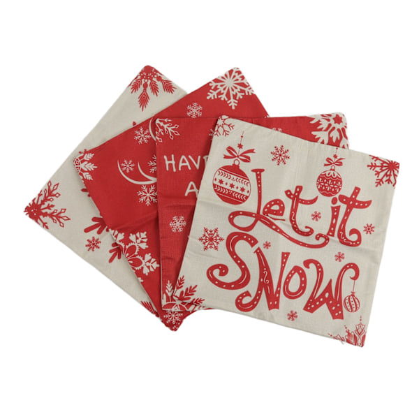 4 stk. Juleputetrekk 45x45cm Hjort Snøfnugg Snømann Komfortable Myke Lin Juleputetrekk til Hjem Sofa 01