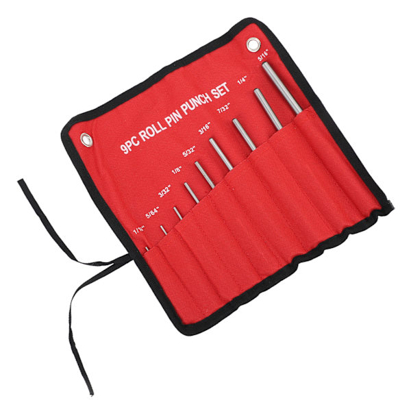 9 st Roll Pin Punch Set Härdat stål Ta bort Pin Punch Tool med röd förvaringspåse för klocka Reparation Smycken Craft
