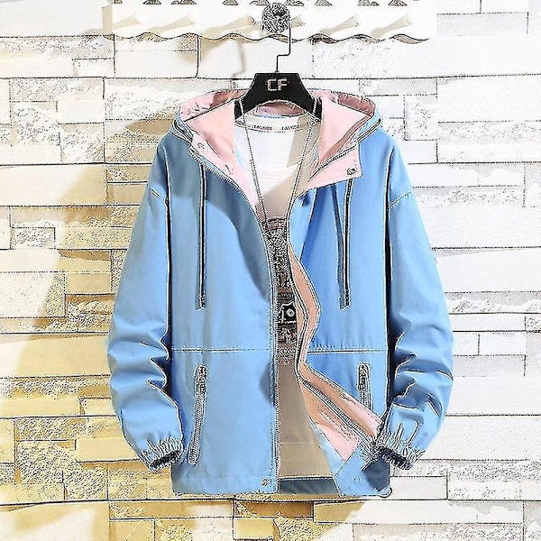 Sky Blue Plus Size Men's Spring Autumn Fashion Bomber Jacket