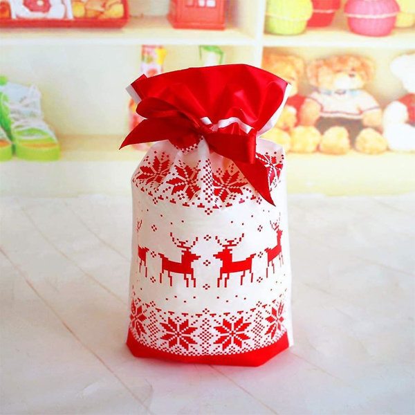 Julklappspåse med dragsko, 50 stycken per förpackning, festlig julklapp av röda renar, söt godispåse, plastpåse till grattis
