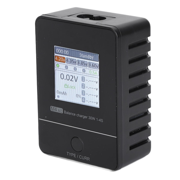 RC M4AC Balanceoplader med 1,54 tommer IPS-skærm AC 100‑240V Sort RC Lipo Batteri Balanceoplader til Lihv Life 1‑4S EU-stik XT30