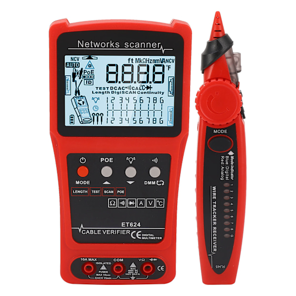 Multifunksjonell kabelsporer CAT5 CAT6 nettverkskabeltester Line Finder Digital kretsanalysator med batteri