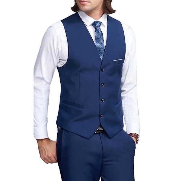 Slim Fit Herr Business Casual V-hals Marinblå Väst XS