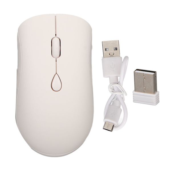 2.4G Trådløs Mus 1600DPI Ergonomisk Genopladelig Batteri Bluetooth 5.2 Silent Mouse til Stationære Kontorcomputere PC Hvid
