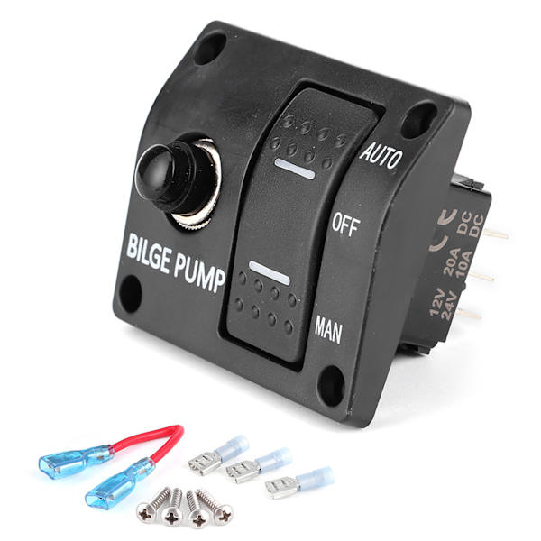 3-vejs lænsepumpbryderpanel Auto Off Manuel 12V 24V med LED-indikator Indbygget 15A afbryder