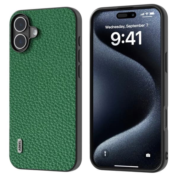 ABEEL Matkapuhelinkotelo iPhone 16 Plus TPU + Nahkasuoja - Vihreä