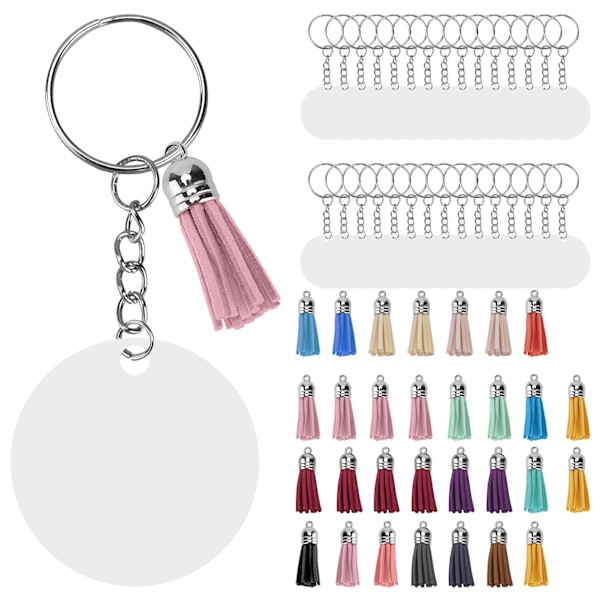 30 set DIY handmålad akryl nyckelring Tomma cirklar Nyckelring tofs set med hoppringar
