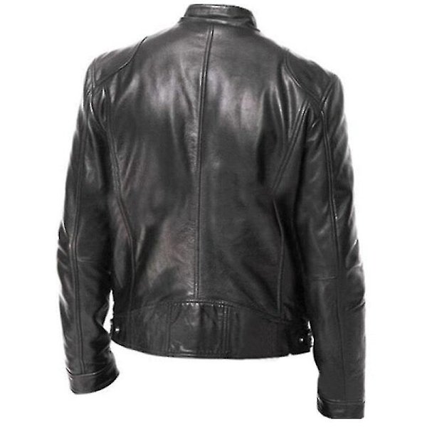 Sort Kunstlæder Biker Motorcykeljakke til Mænd (Størrelse 4XL)