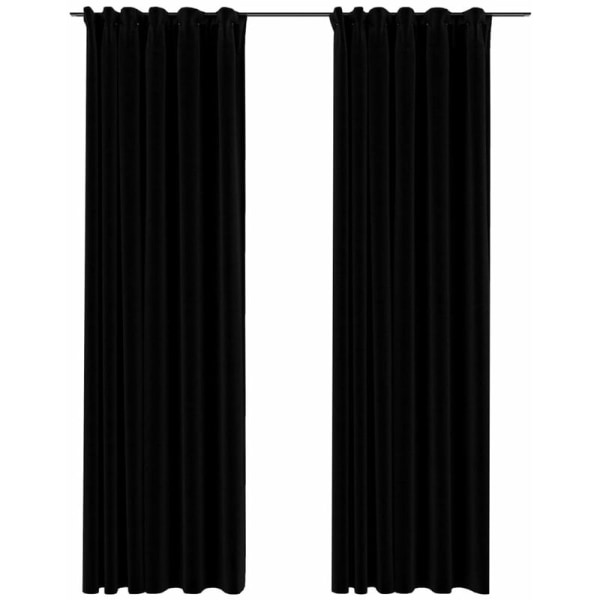 Mørkleggingsgardiner i linlook med kroker 2stk Sort 140x225cm