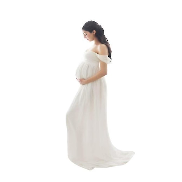 Off-skulder langermet gravidkjole for fotografering gravidkjole for fotografering white M