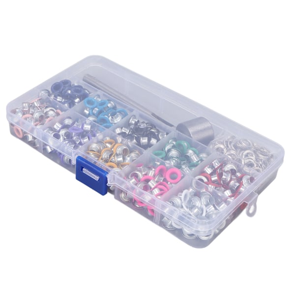 10 farger Grommet Tool Kit Jern Plast Material Robust struktur Fargerike plateringsøyler Sett for klesmodifisering 6 mm