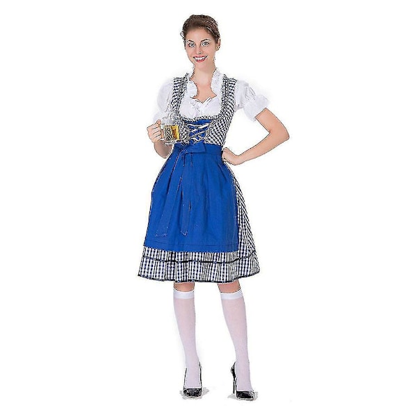 Blå bayersk Dirndl-klänning Dam Oktoberfest Kostymfest Karneval 2XL