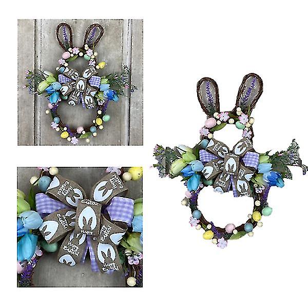 Easter Bunny Garland Rattan Ring Ornament Home Garden Dør Væghængende påskekanin krans A