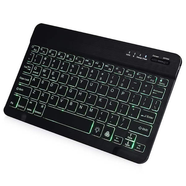 Universal Slim Portable Wireless Bluetooth 7-farger Bakgrunnsbelyst tastatur-8-svart