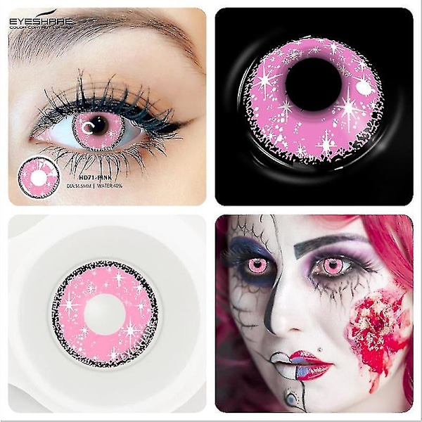 Anime Fargekontaktlinser 2 stk Cosplay Halloween Kontaktlinser HD71-PINK