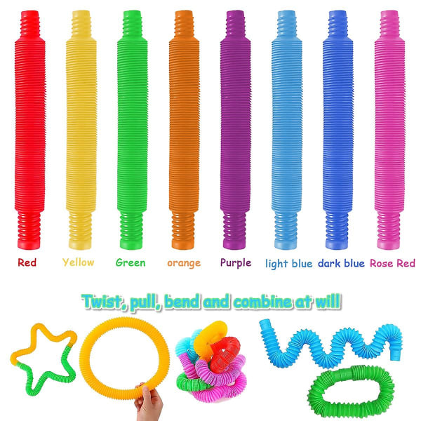 8 stykker mini pop-rør Sanseletøj Yutou Pop-rør Sanselegetøj Farverigt strækrør Sanselegetøj Fidget-legetøj Sæt til børn Stress og angst Reli