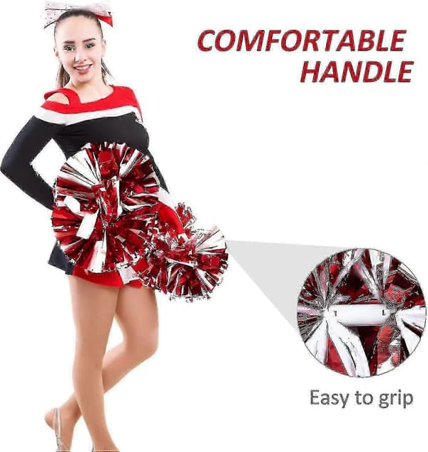 4 stk. cheerleading-pomponer til cheerleader-kostume til kvinder, 2 par cheer-pomponer Red White